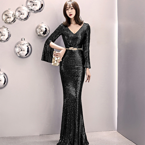 QZ106 대여 블랙 스팽글 머메이드 드레스 시상식 쇼핑몰