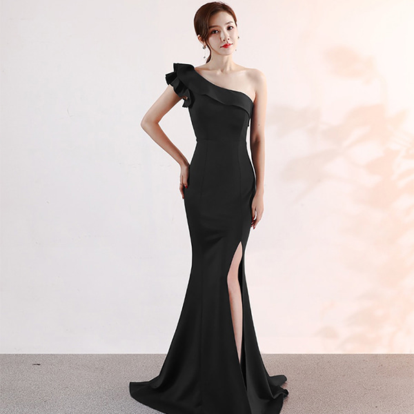QZ121 대여 원숄더 블랙 스판 드레스